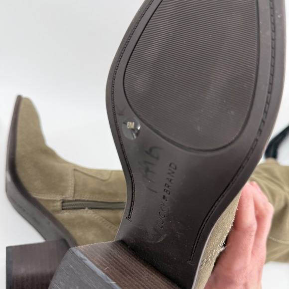 Lucky Brand Jolna Olive Green Suede Tall Western Block Heel Boots Womens 6M - Picture 7 of 9